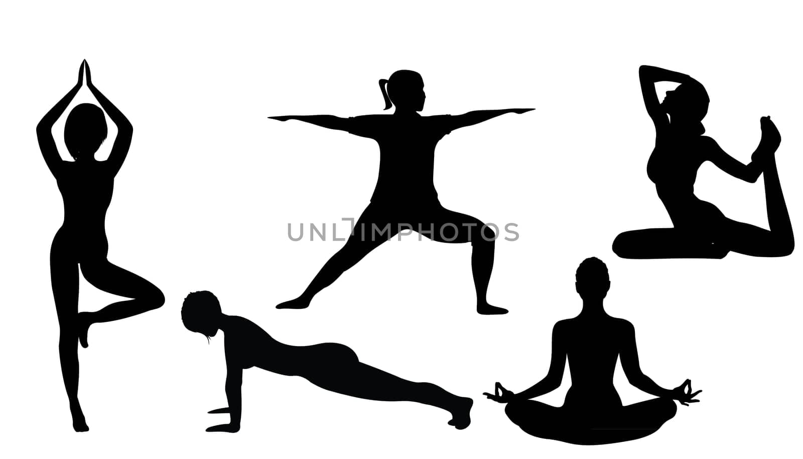 Women doing yoga exercises silhouettes vector illustration on a white background isolated. Activity outdoors meditation and relaxation. Active lifestyle concept