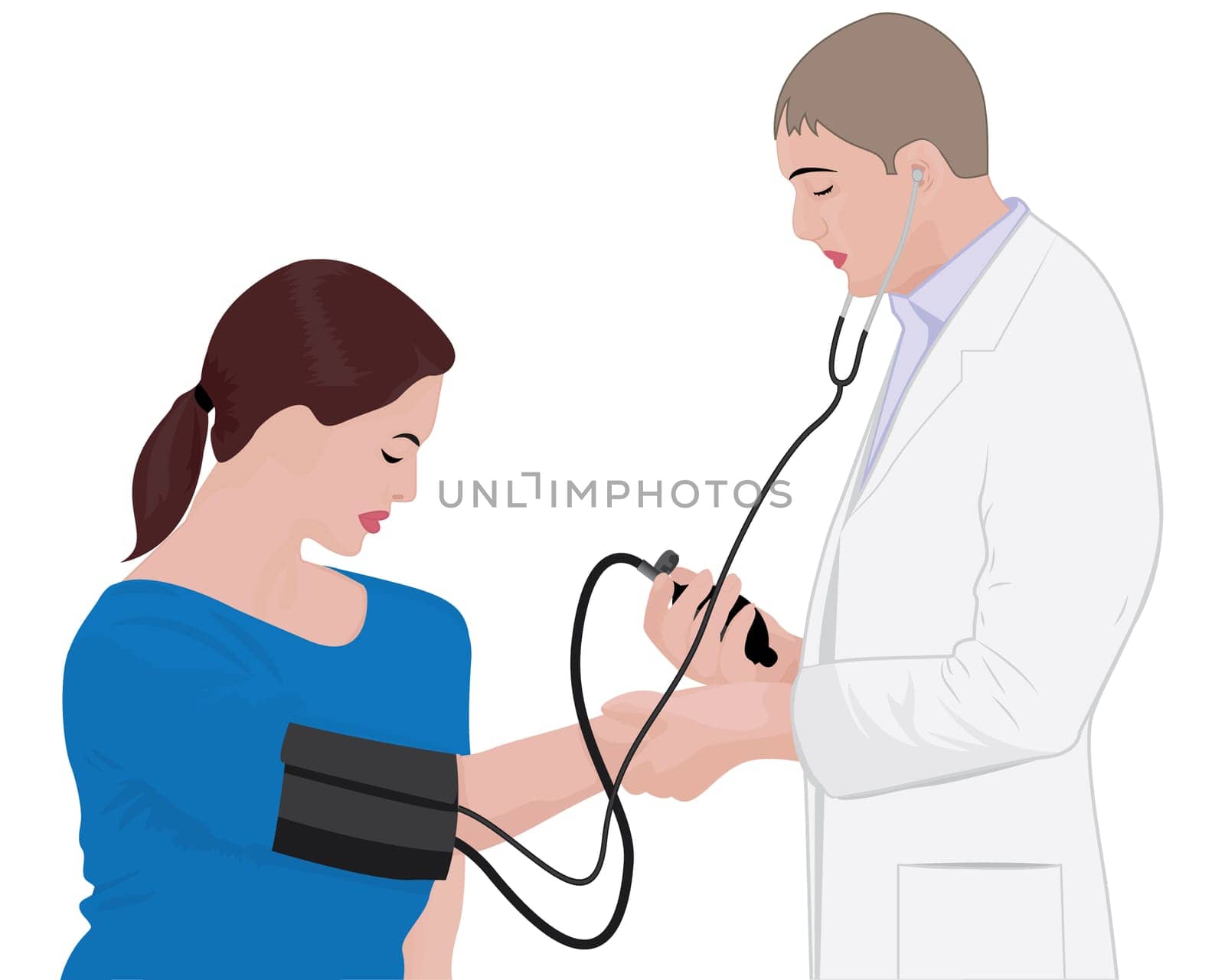 Blood pressure measuring cardio exam visit to a doctor vector illustration on a white background