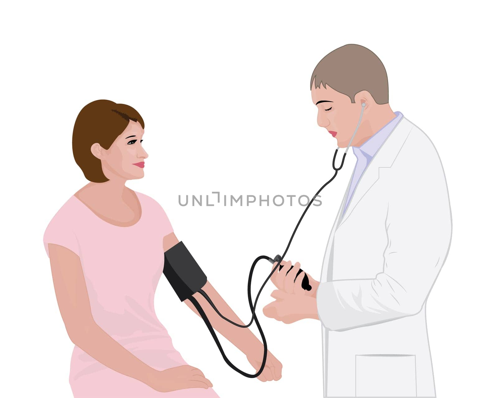 Blood pressure measuring cardio exam visit to a doctor vector illustration on a white background