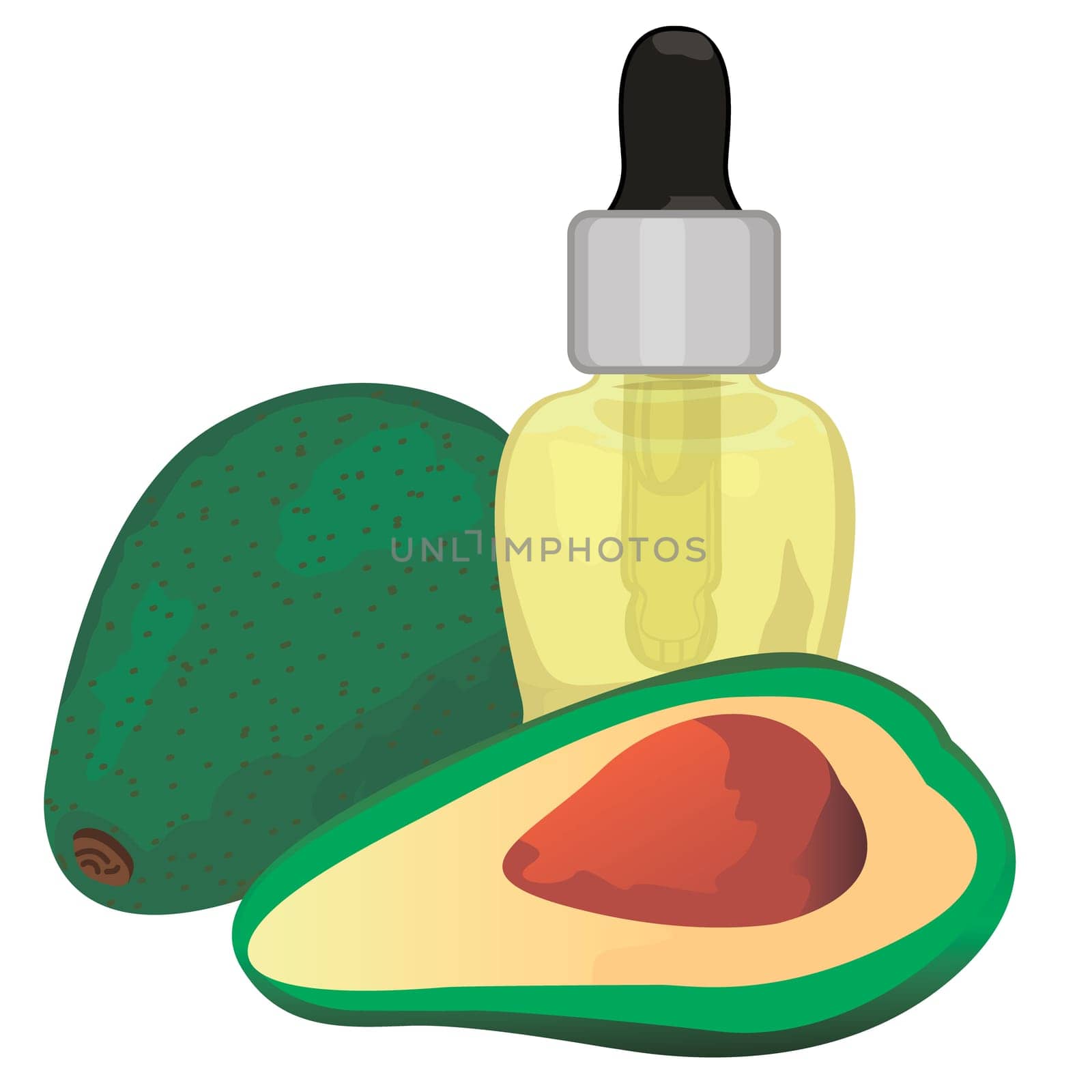 Avocado essential oil aromatherapy essence for massage procedures vector illustration