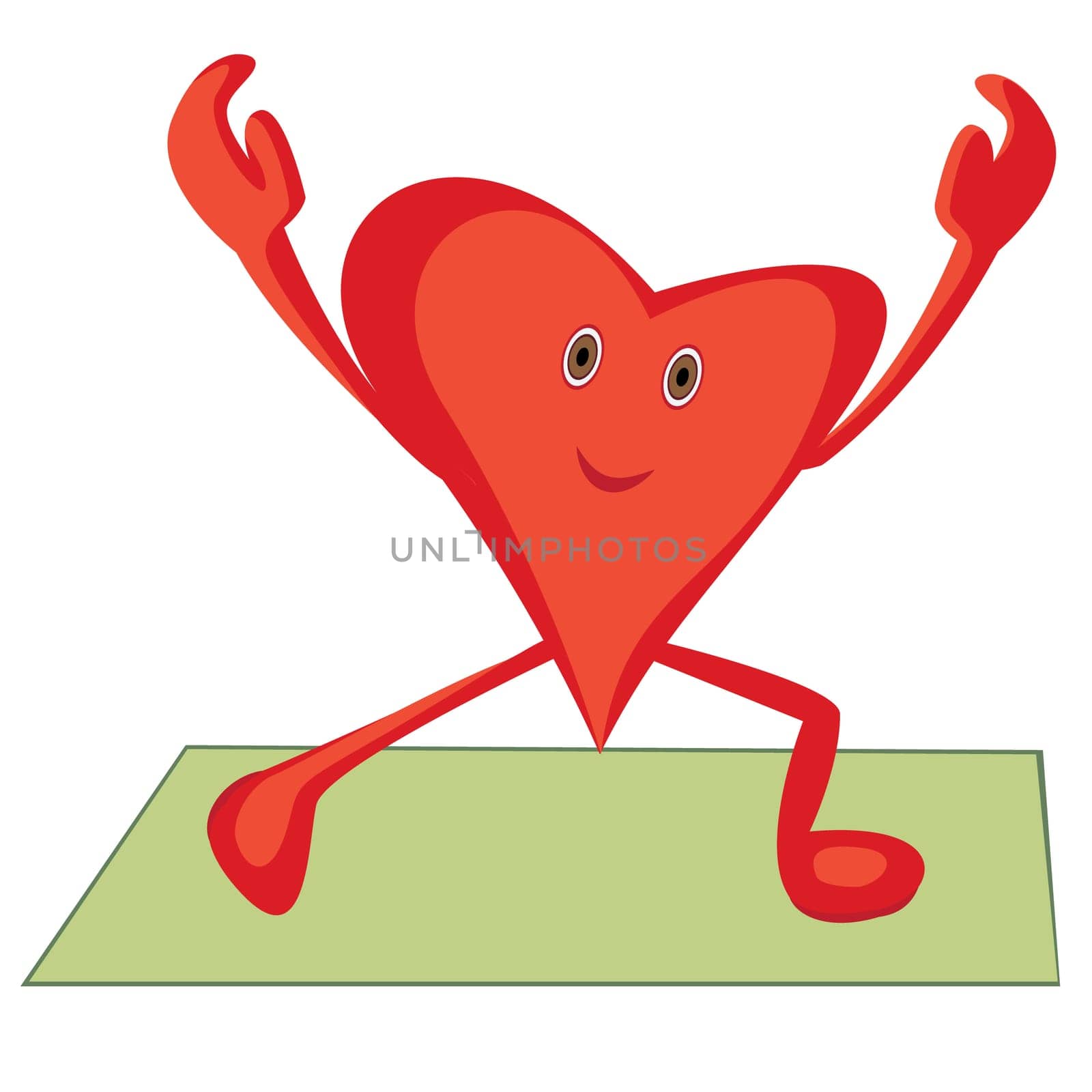 Heart doing Morning cardio exercises for a healthy heart concept. Cartoon heart doing morning exercise vector illustration on a white background isolated