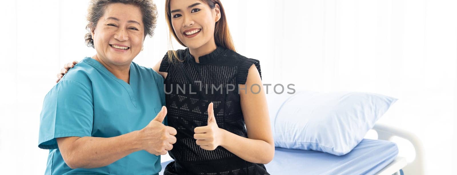 Daughter hug elderly mother
