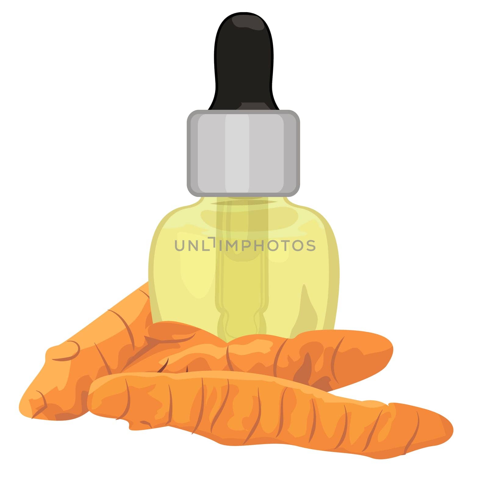 Turmeric roots essential oil vector illustration isolated on a white background