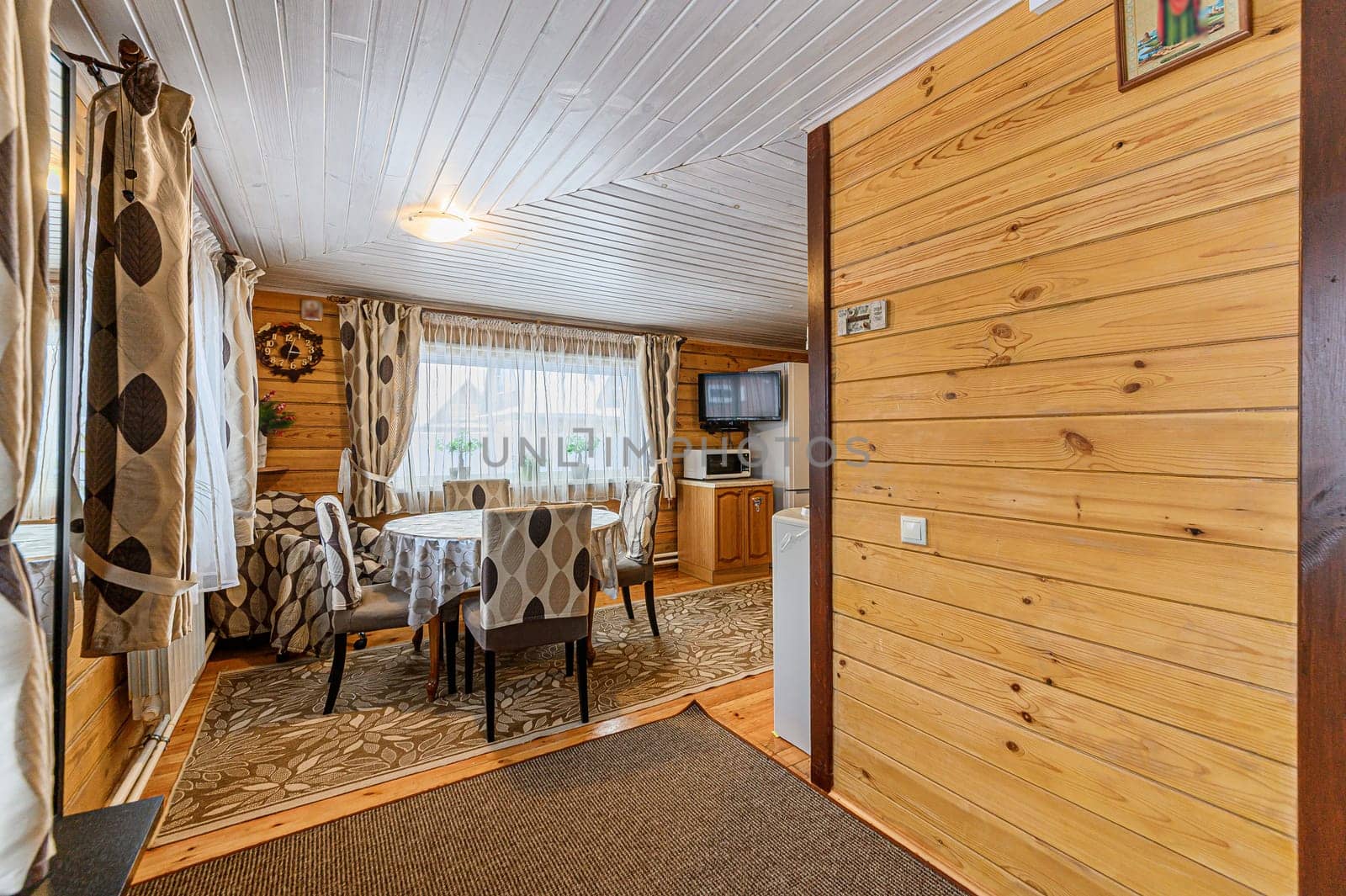 Russia, Moscow- November 15, 2019: interior room apartment modern bright cozy atmosphere. beautiful designer country house with wooden elements