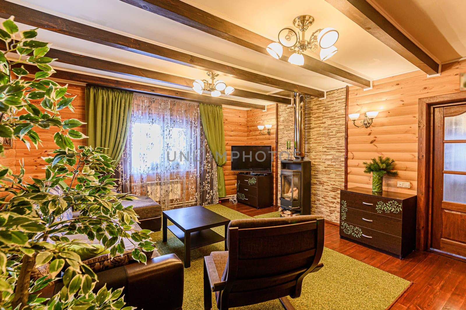 Russia, Moscow- November 15, 2019: interior room apartment modern bright cozy atmosphere. beautiful designer country house with wooden elements