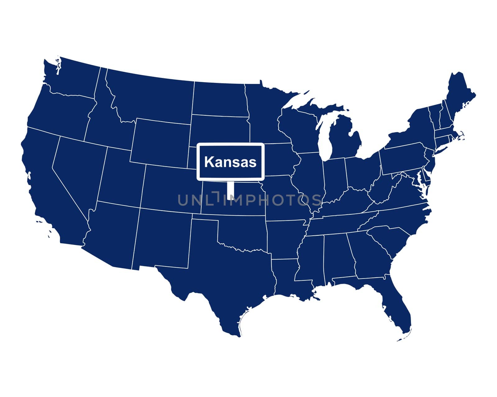 Der Bundesstaat Kansas mit Straßenschild