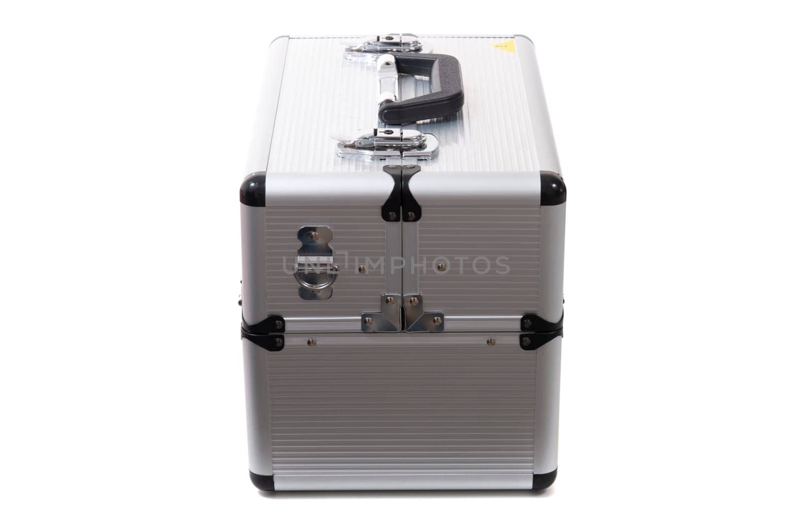 Professional aluminum tool box isolated on a white background.
