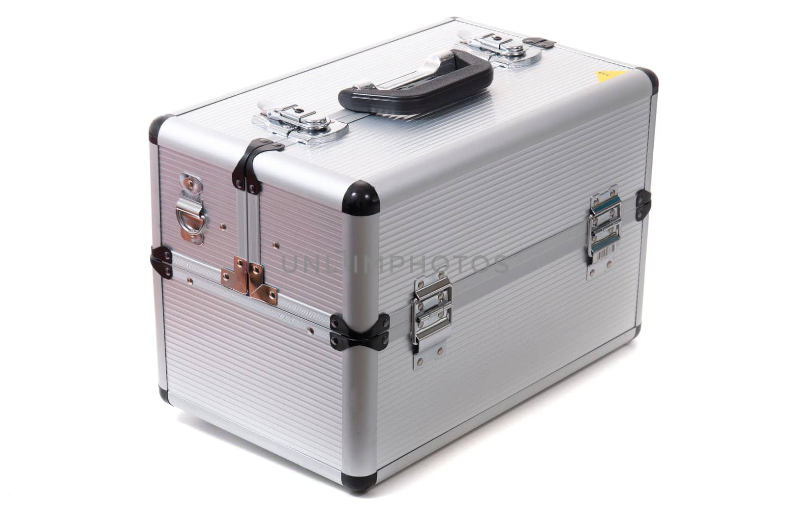 Professional aluminum tool box isolated on a white background.