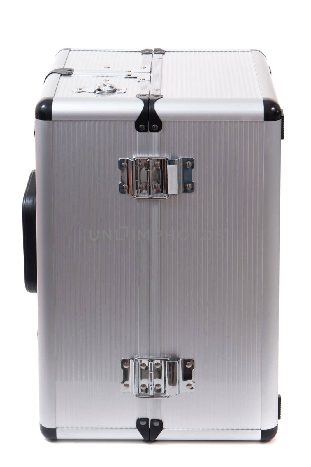 Professional aluminum tool box isolated on a white background.