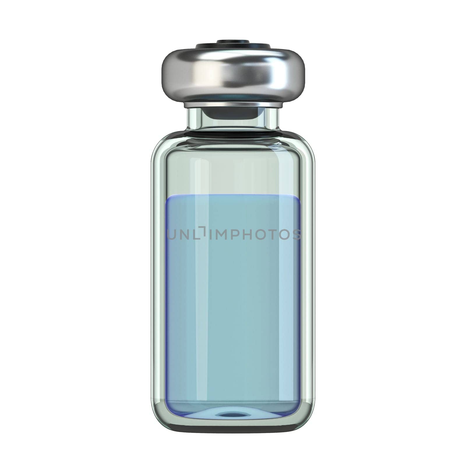 Vertical glass ampoule with cure 3D render illustration isolated on white background