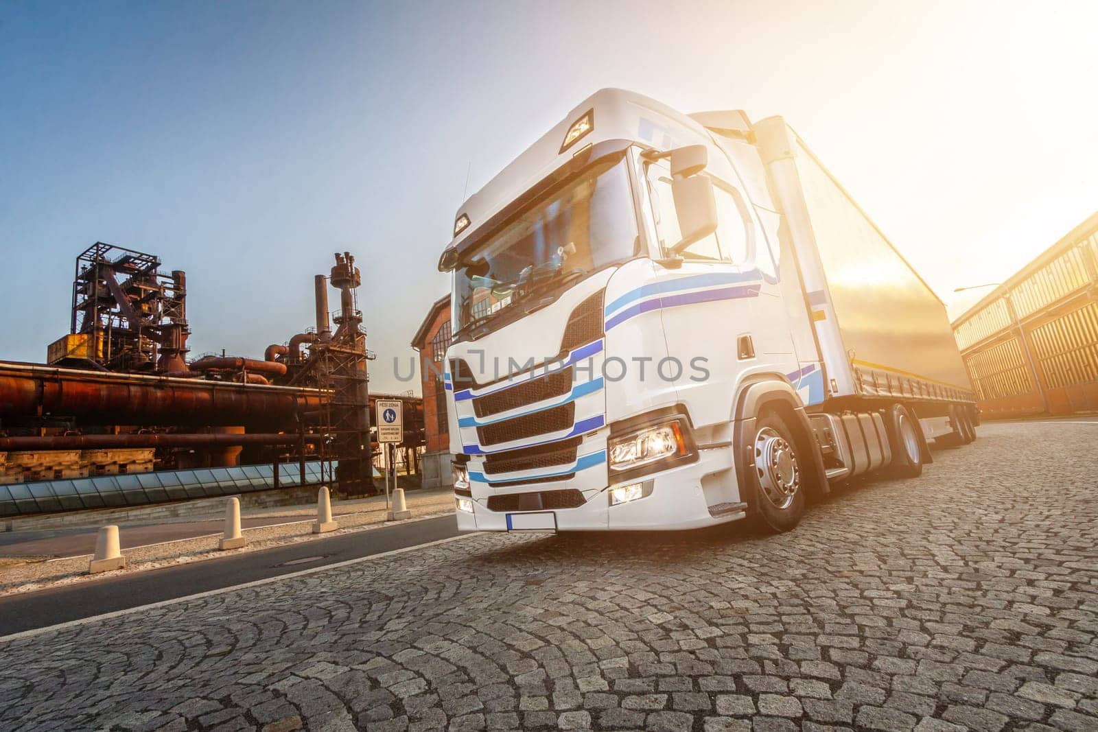 White truck is on highway - business, commercial, cargo transportation concept, clear and blank space on the side view. Czech Republic