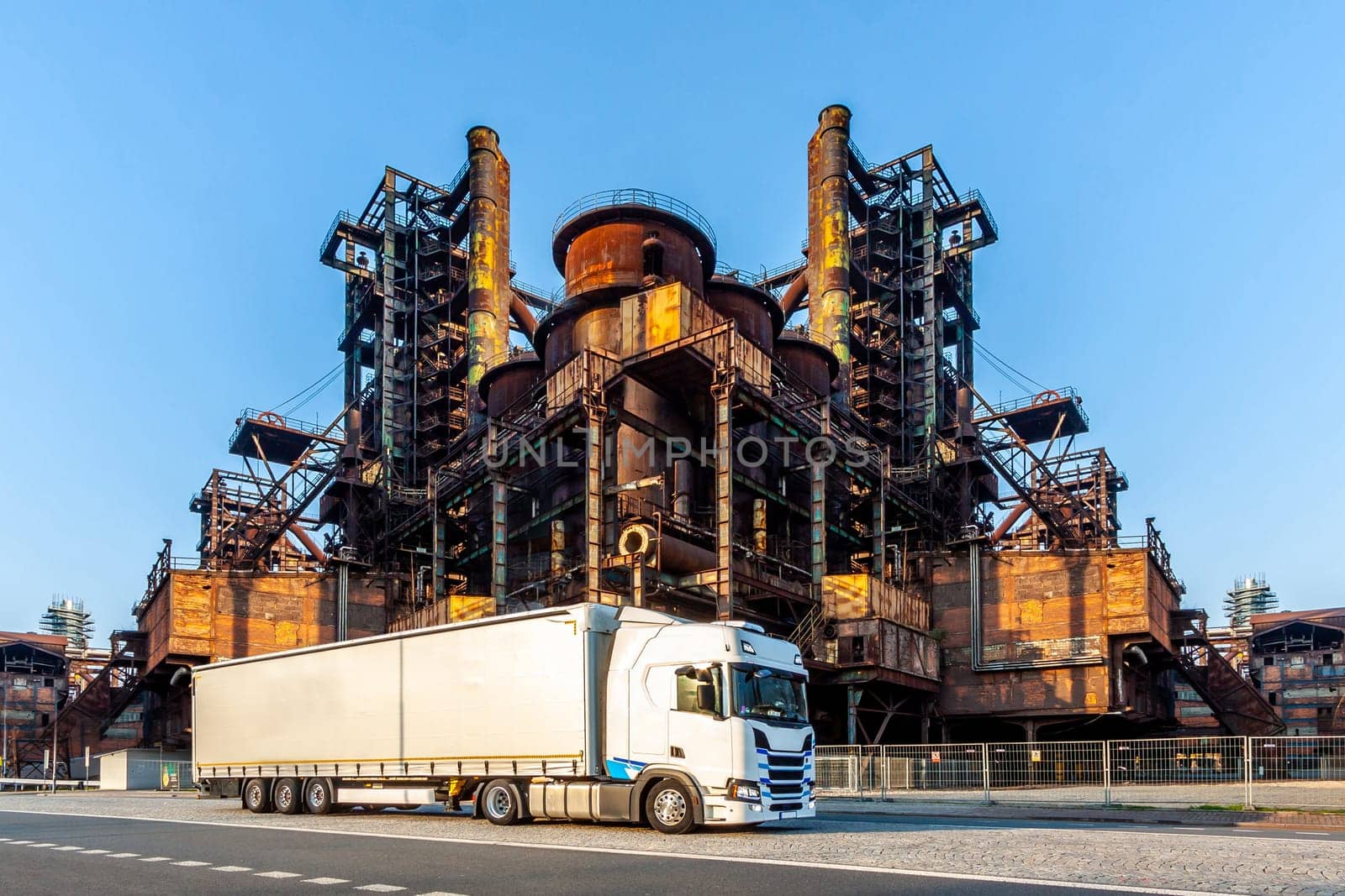 White truck is on highway - business, commercial, cargo transportation concept, clear and blank space on the side view. Czech Republic