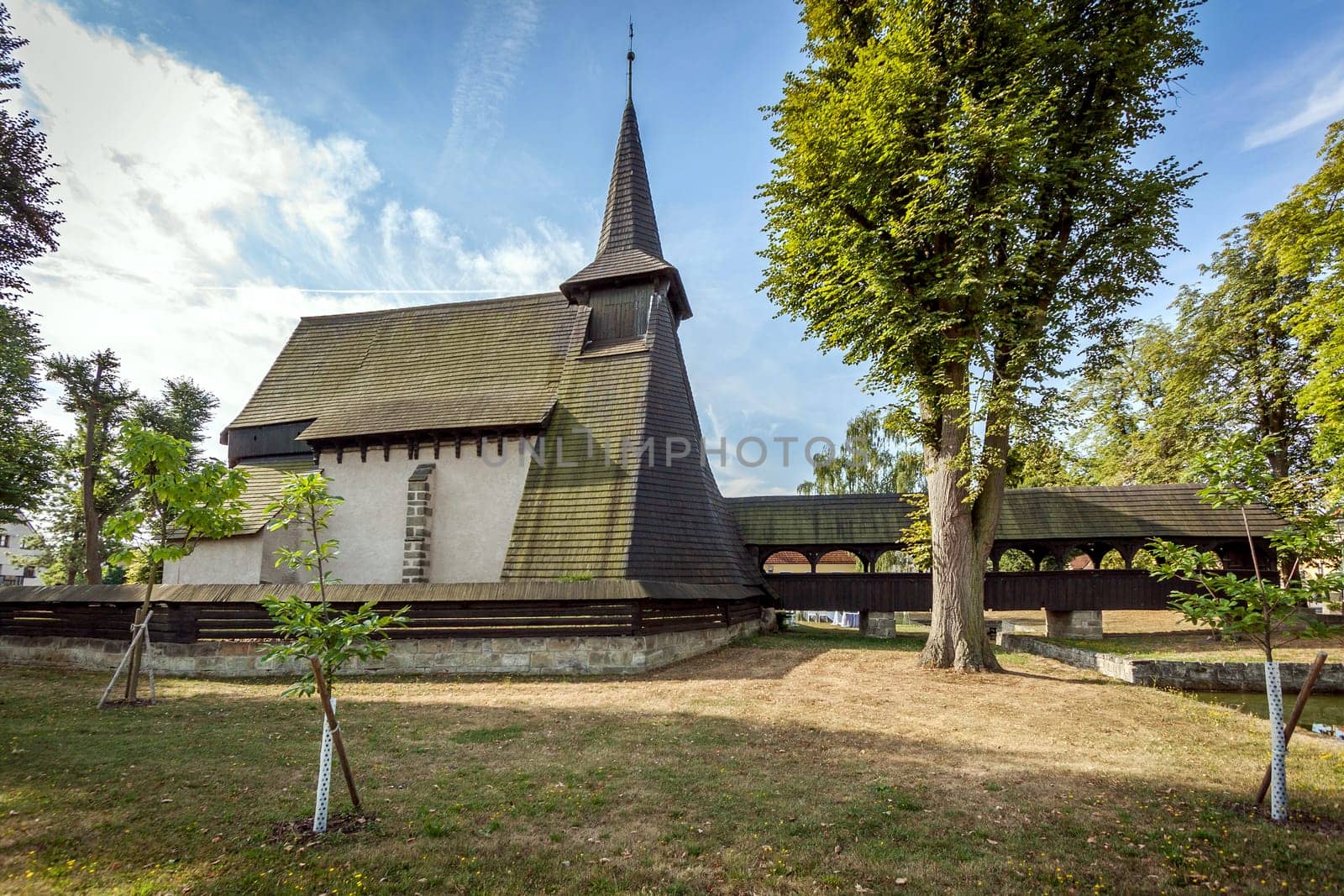Wooden church Koci in the middle of a park, Chrudim, Czech Republic. High quality photo