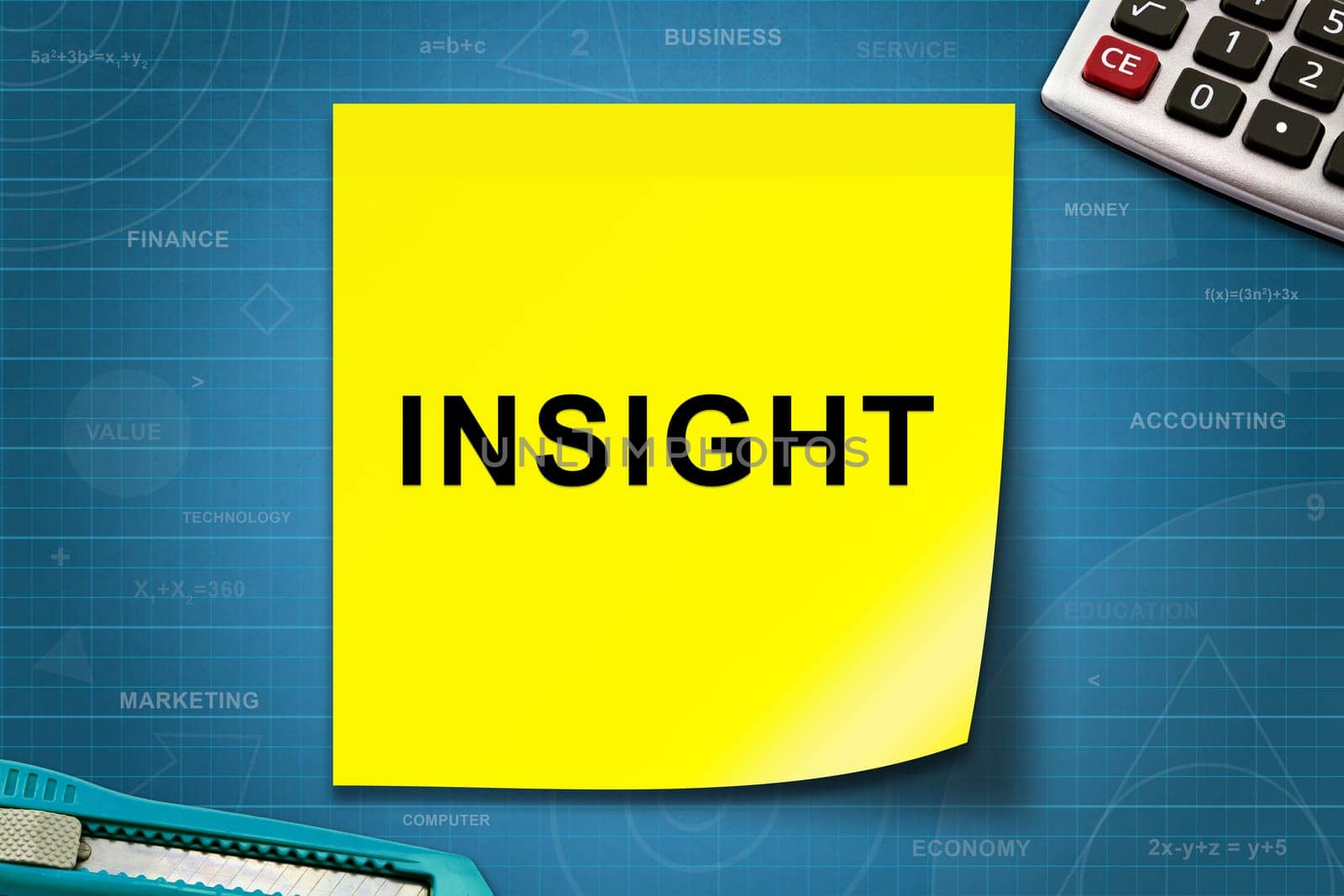 Insight text on yellow note with graph paper