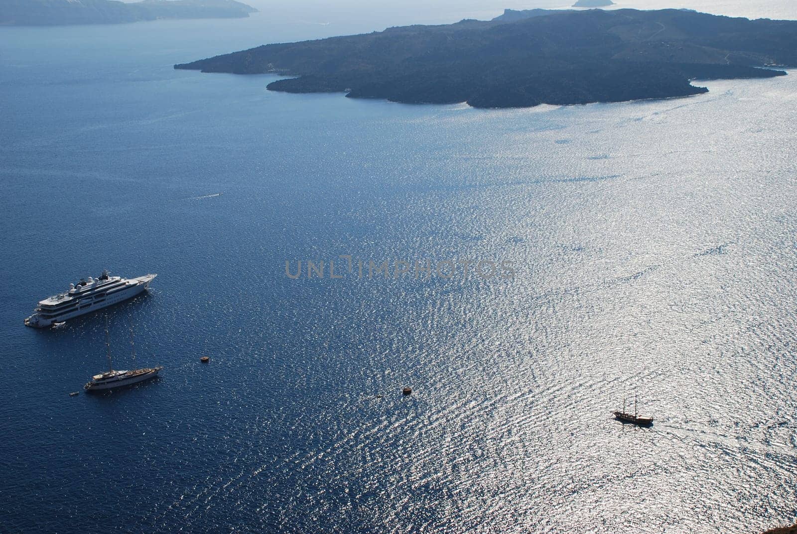 Cruise ships off Santorini Greece Nea Kameni