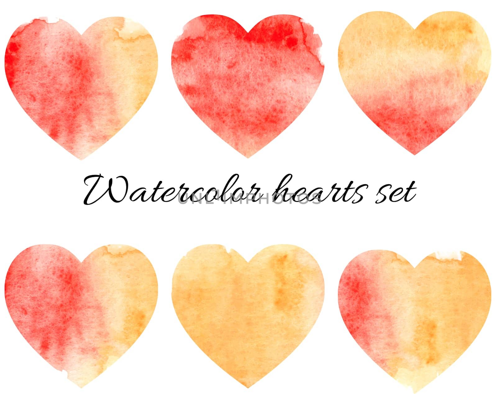 Abstract watercolor hearts set isolated on white. Love elements