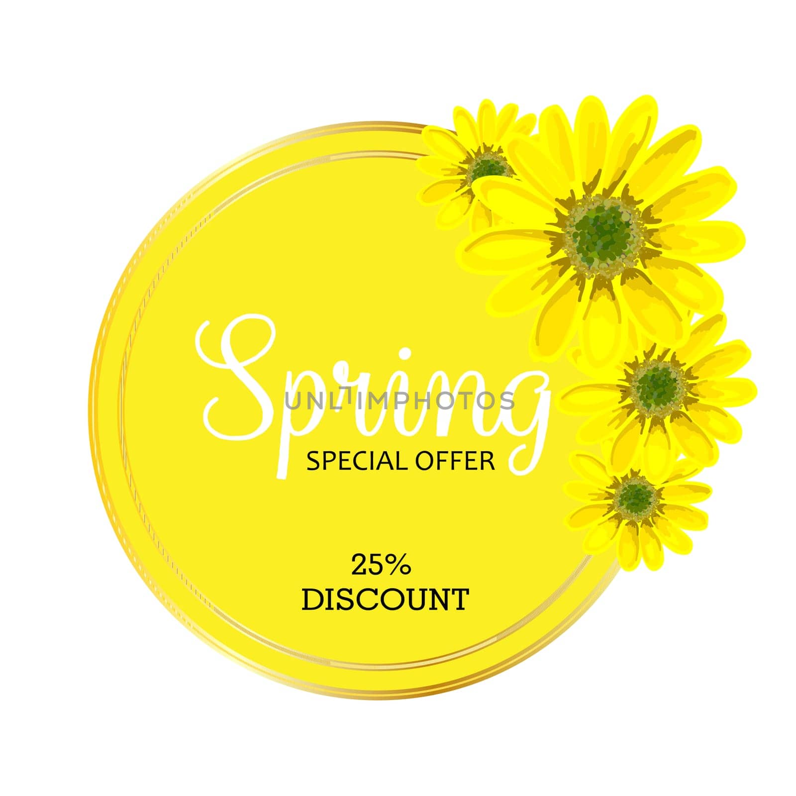 Round badge with the inscription spring. Spring discounts and sales. Advertising sticker. flowers pink.