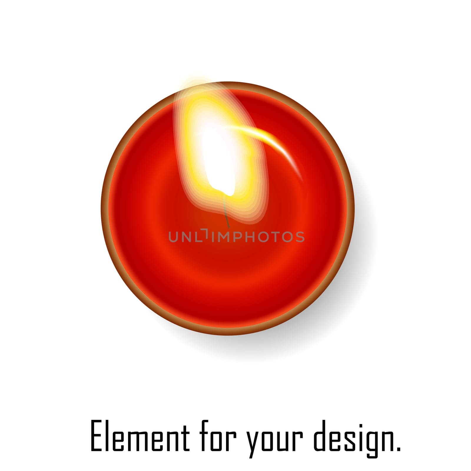 Candle top view on a white background. Vector realistic illustration. Element for your design.