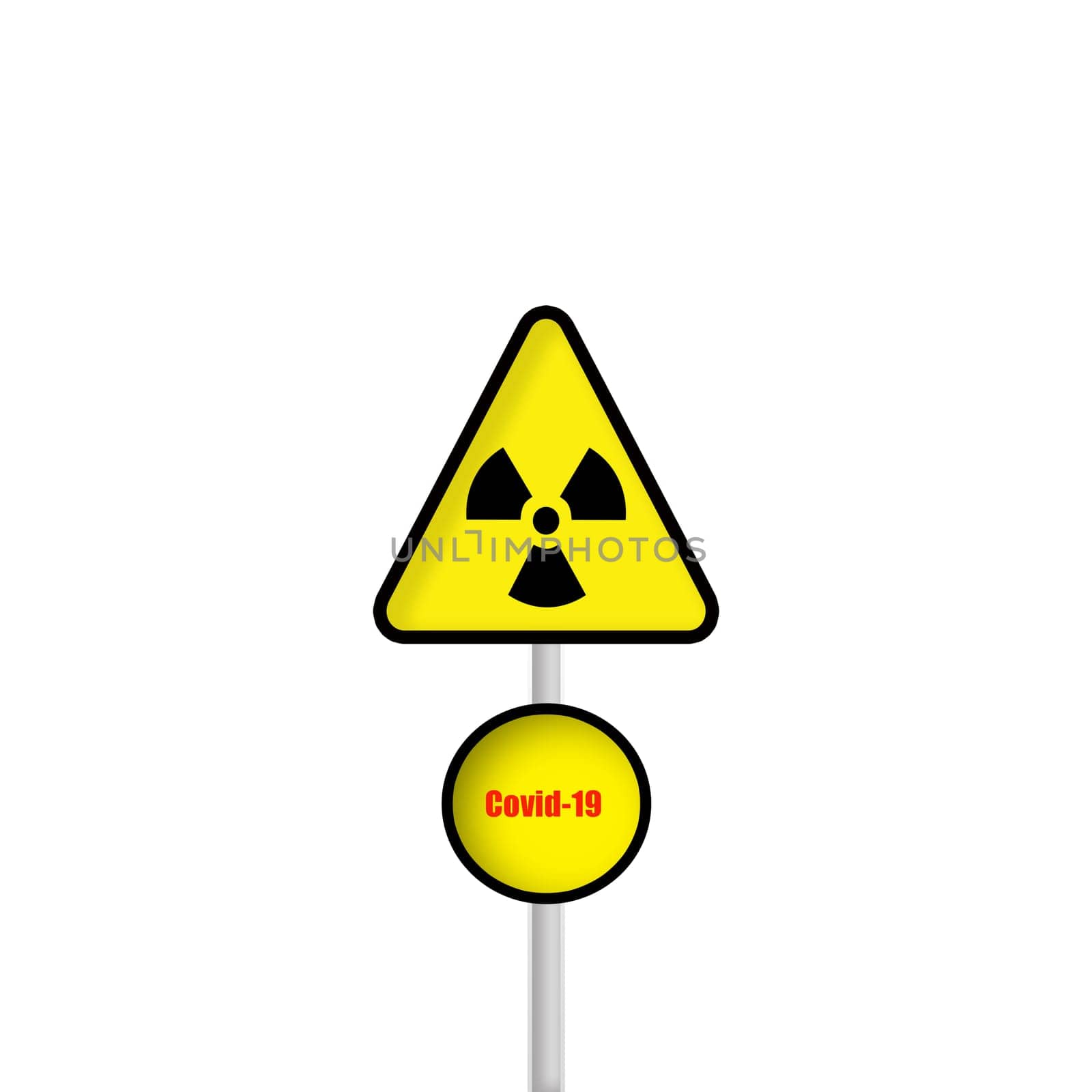 Covid-19 yellow road sign in pandemic