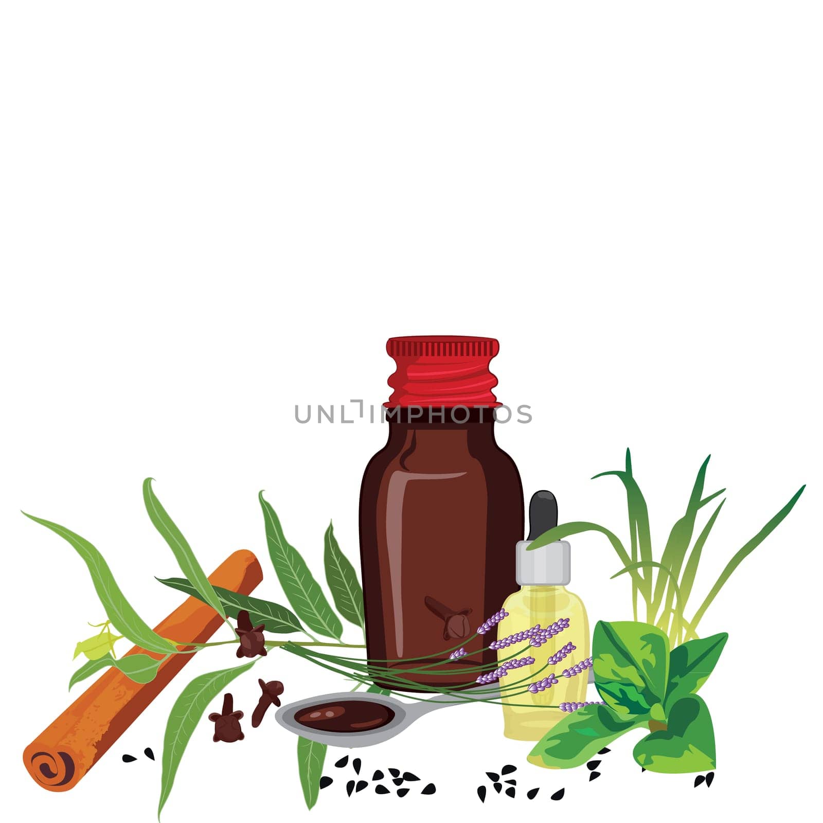 remedy homeopathic mixture and medical herbs vector illustration isolated on a white background
