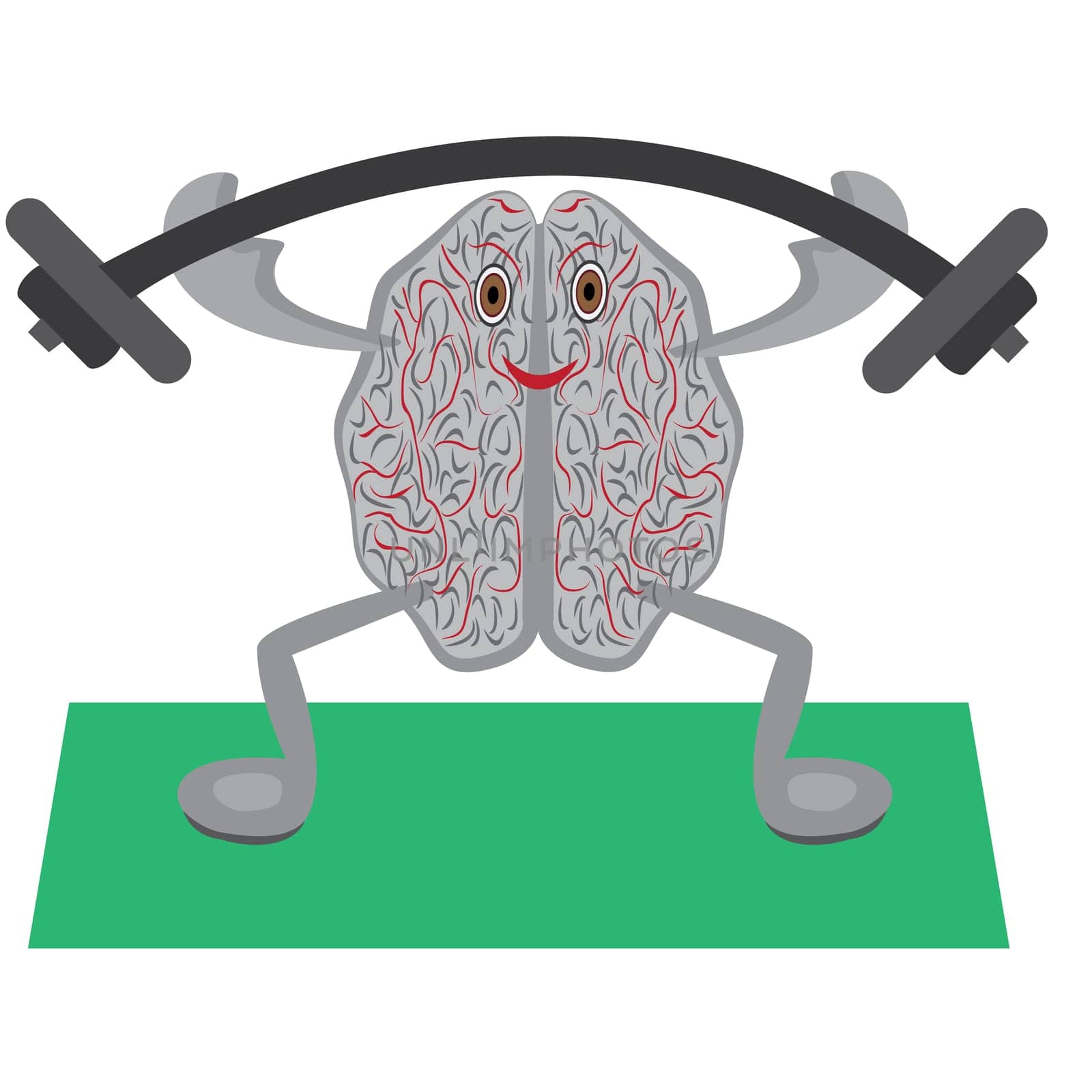 Brain doing exercises with barbell vector illustration symbolizing education isolated on a white background