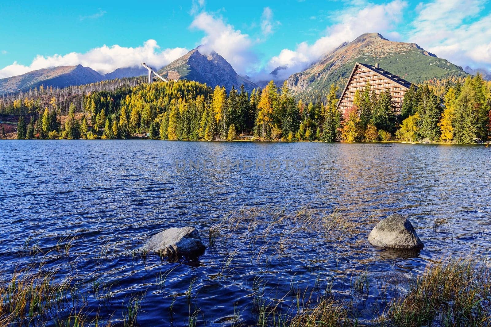 Ski resort on Lake Strba in Tatra Mountains, Slovakia