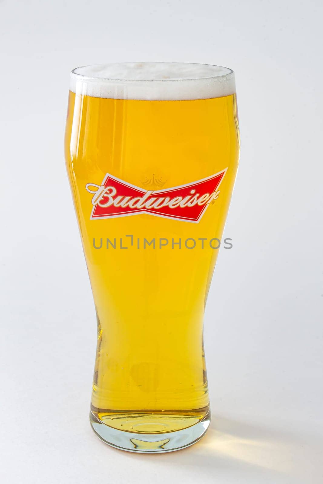 An isolated Budweiser beer pint on a white background