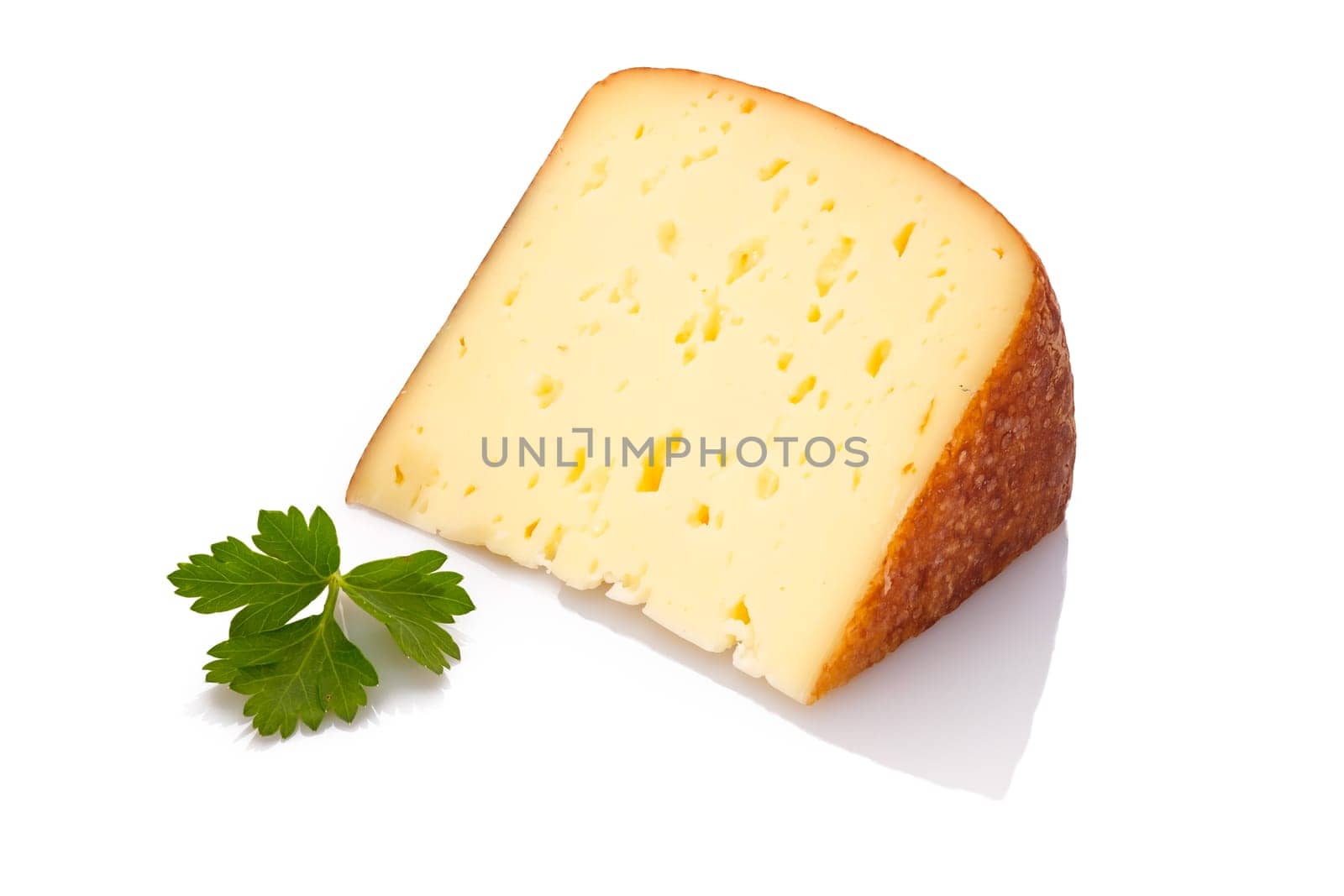 Moutnain cheese with parsley white isolated