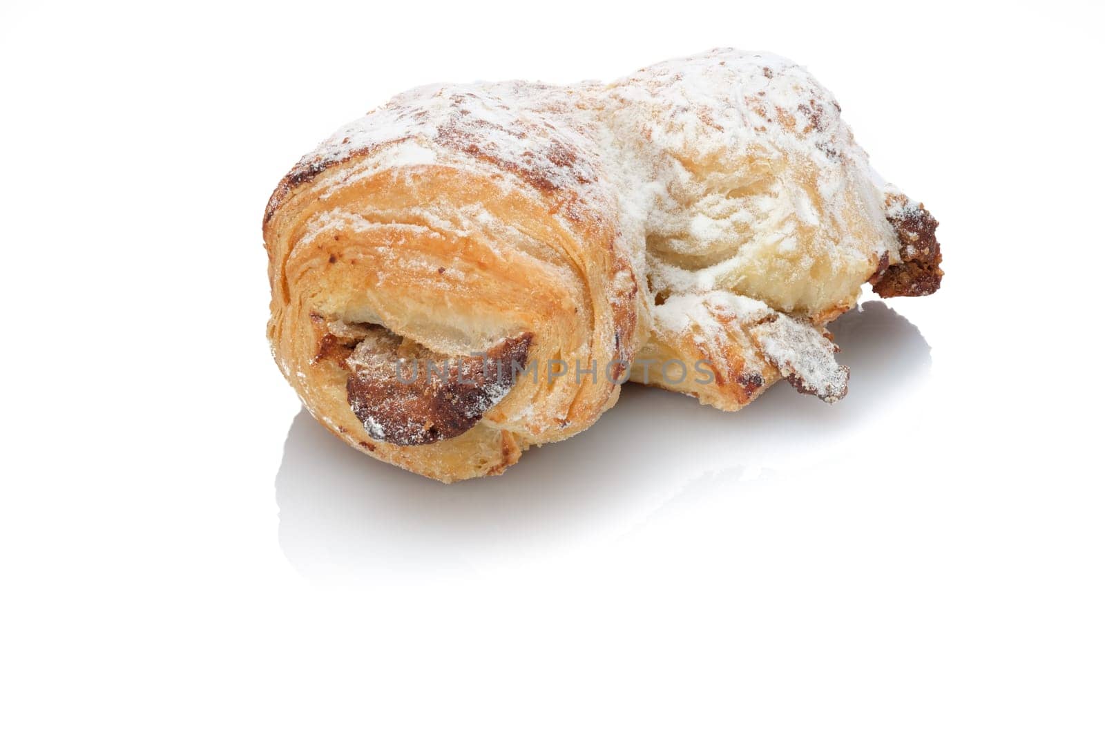 Nut croissant pastry with sugar white isolated