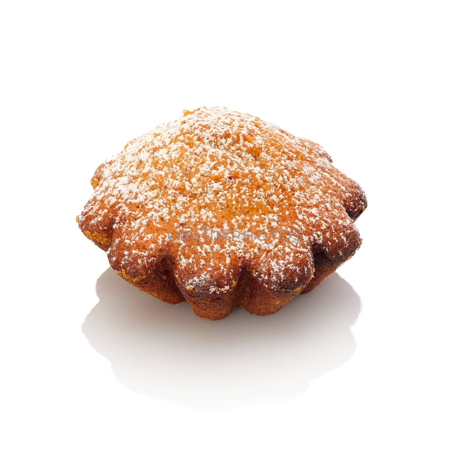 Little nut cake with powder sugar white isolated