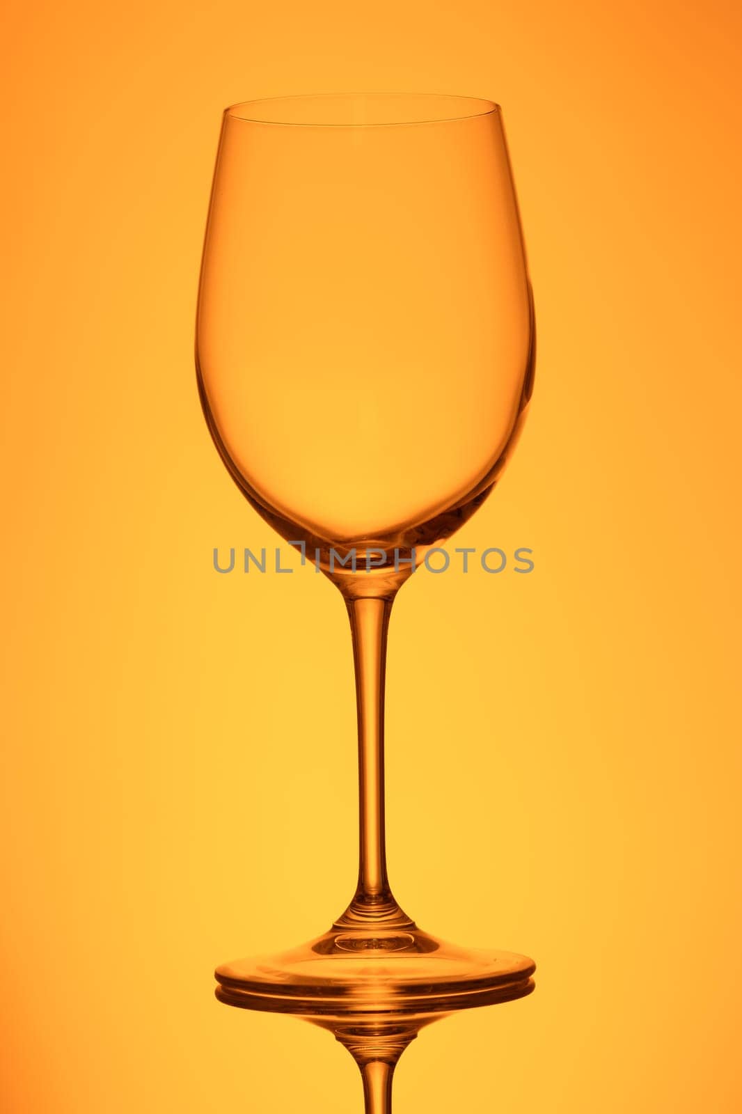 White wine glass for burdundy chardonnay empty in orange back lit