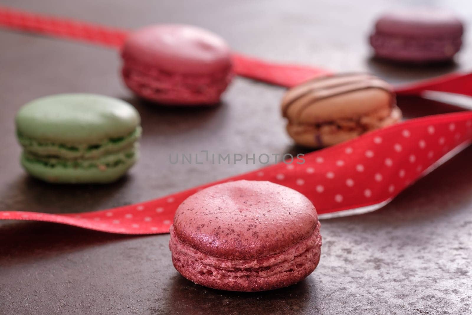 Red macaron close-up in back lit