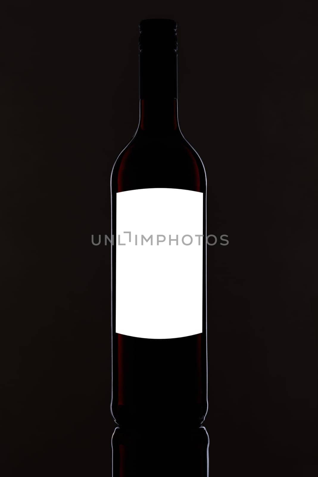 Black red wine bottle with white blank label for text and graphic