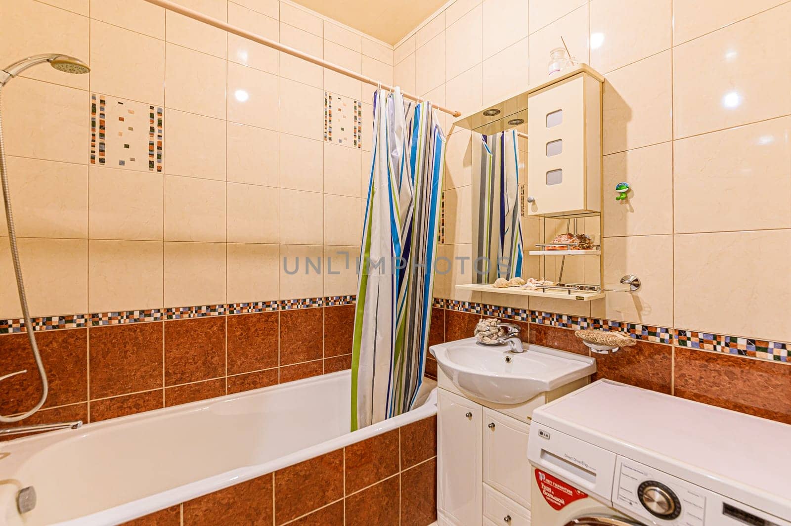 Russia, Moscow- December 05, 2019: interior room apartment modern bright cozy atmosphere. general cleaning, home decoration, preparation of house for sale. bathroom, sink, decoration elements, toilet.