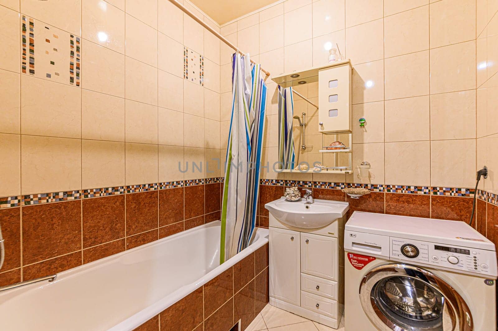 Russia, Moscow- December 05, 2019: interior room apartment modern bright cozy atmosphere. general cleaning, home decoration, preparation of house for sale. bathroom, sink, decoration elements, toilet.