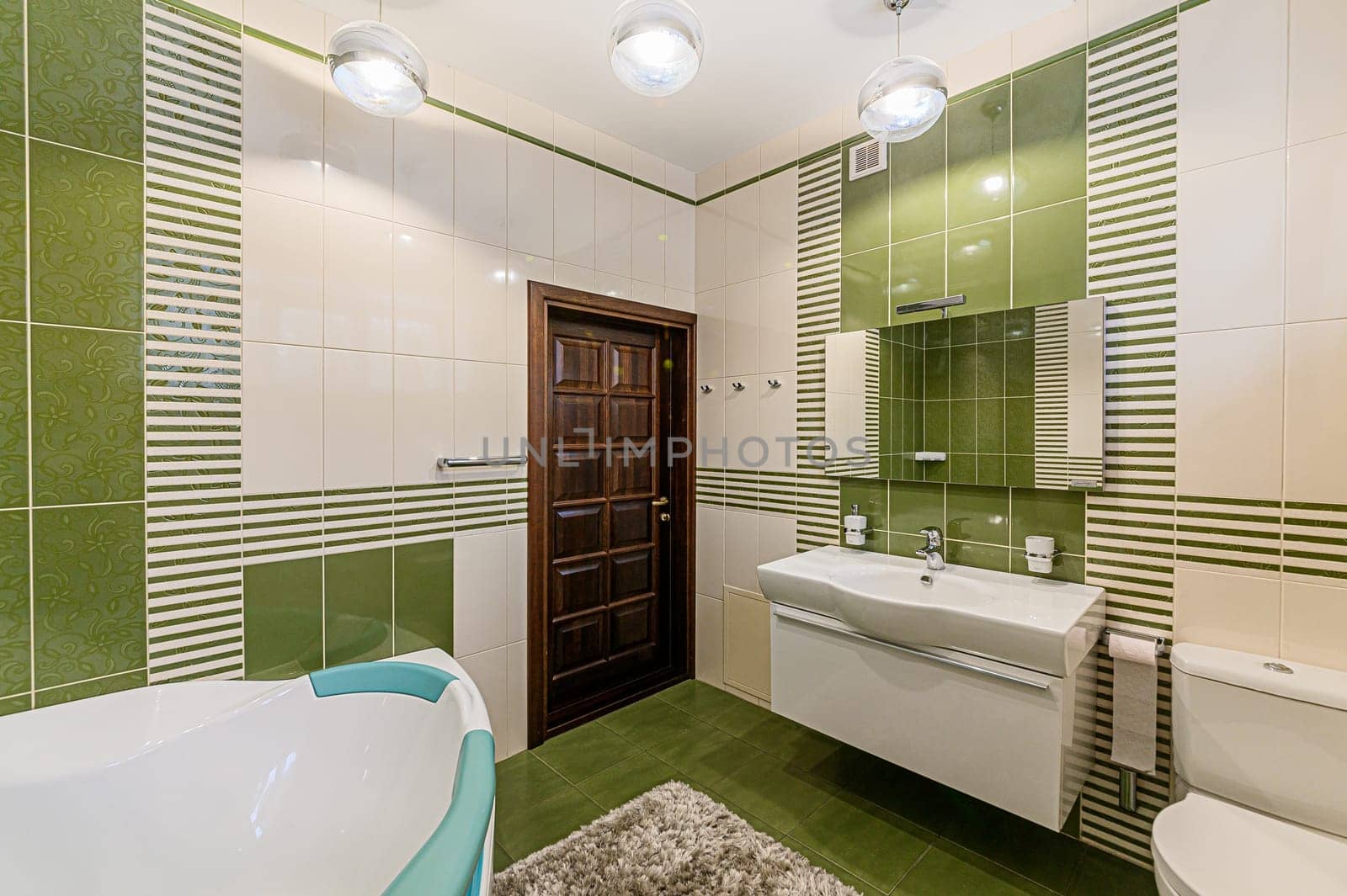 Russia, Moscow- December 05, 2019: interior room apartment modern bright cozy atmosphere. general cleaning, modern bathroom, sink, decoration elements, toilet