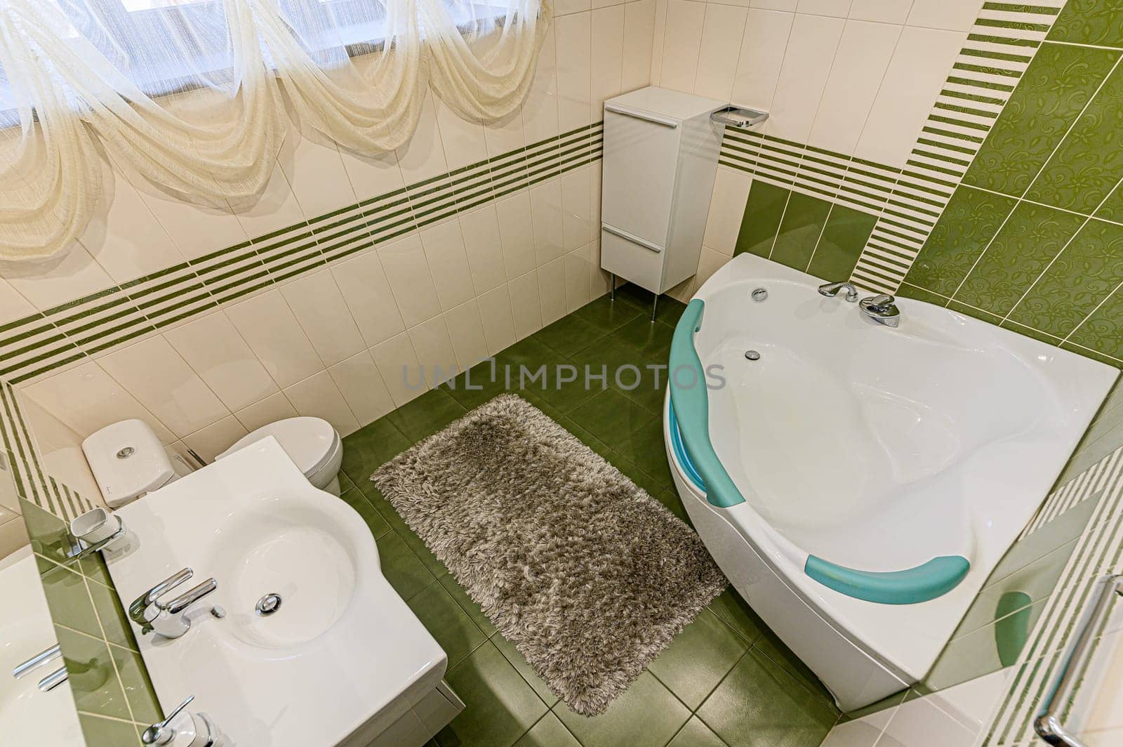 Russia, Moscow- December 05, 2019: interior room apartment modern bright cozy atmosphere. general cleaning, modern bathroom, sink, decoration elements, toilet