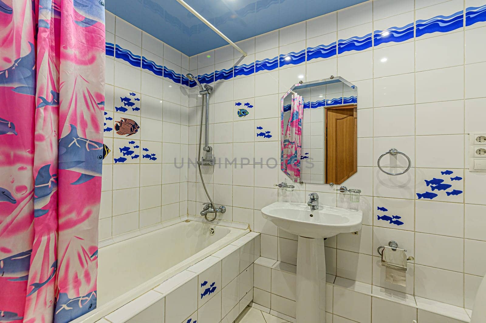 Russia, Moscow- December 05, 2019: interior room apartment modern bright cozy atmosphere. general cleaning, home decoration, preparation of house for sale. bathroom, sink, decoration elements, toilet.