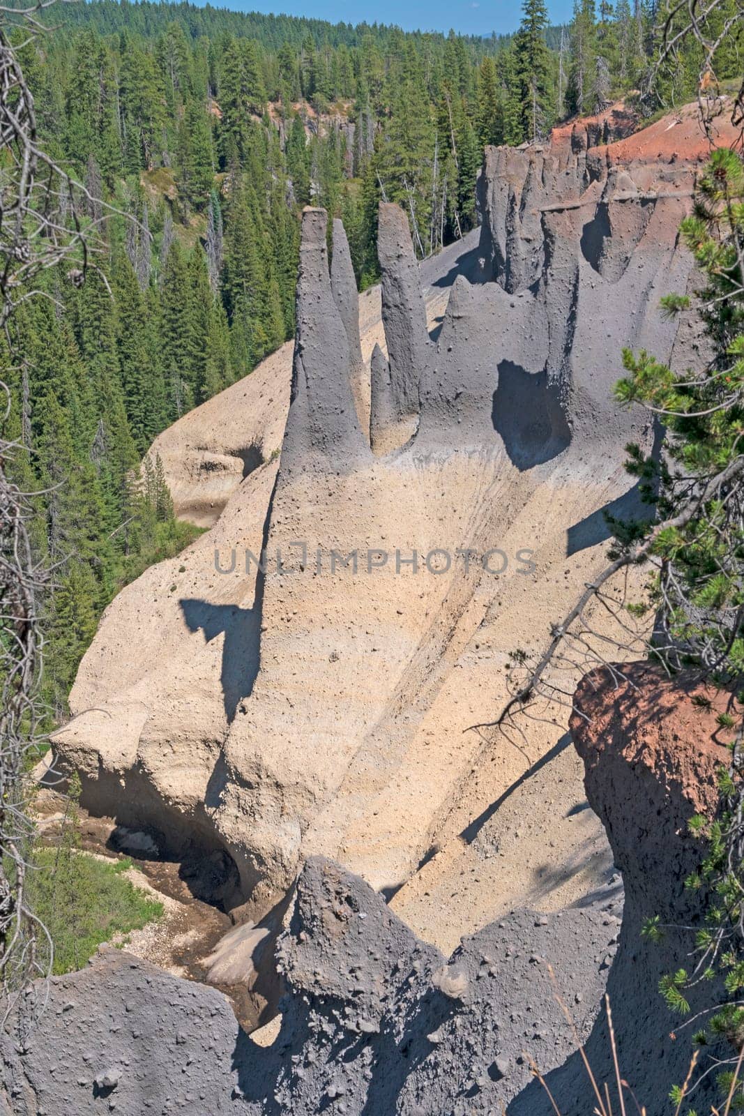 Dramatic Colors on Eroded Volcanic Pinnacles in Crater Lakes National Park in Oregon