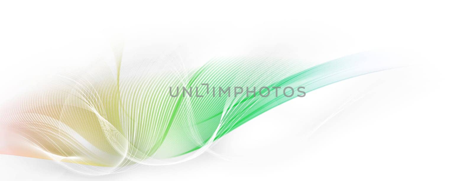 Abstract rainbow colored motion lines and wave shapes on white background. Shifting line tones, hues and shades. Contrasting blurred color values.