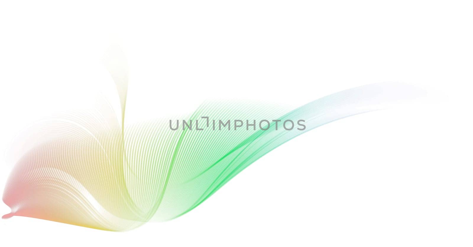 Abstract rainbow colored motion lines and wave shapes on white background. Shifting line tones, hues and shades. Contrasting blurred color values.