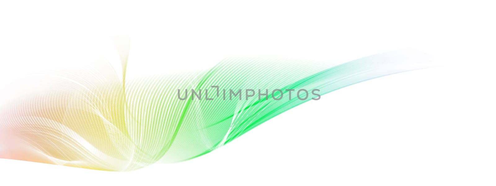 Abstract rainbow colored motion lines and wave shapes on white background. Shifting line tones, hues and shades. Contrasting blurred color values.