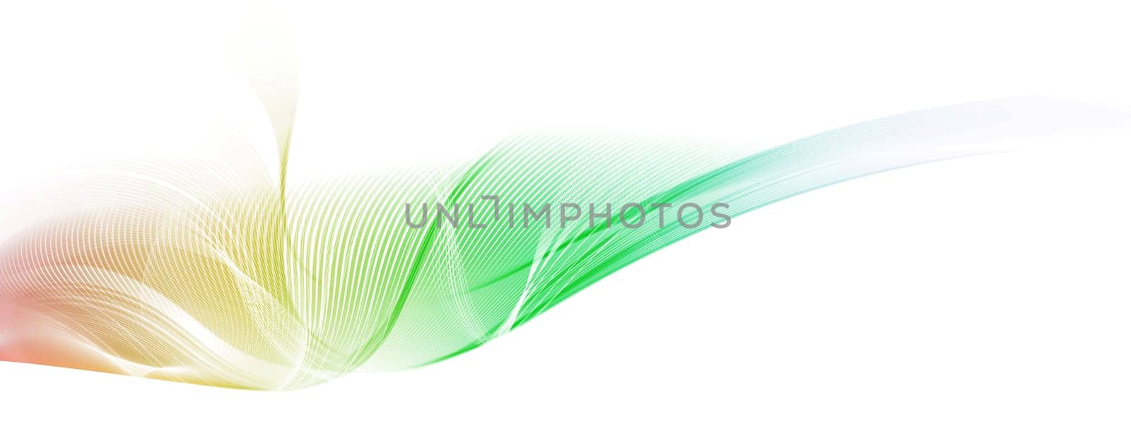 Abstract rainbow colored motion lines and wave shapes on white background. Shifting line tones, hues and shades. Contrasting blurred color values.