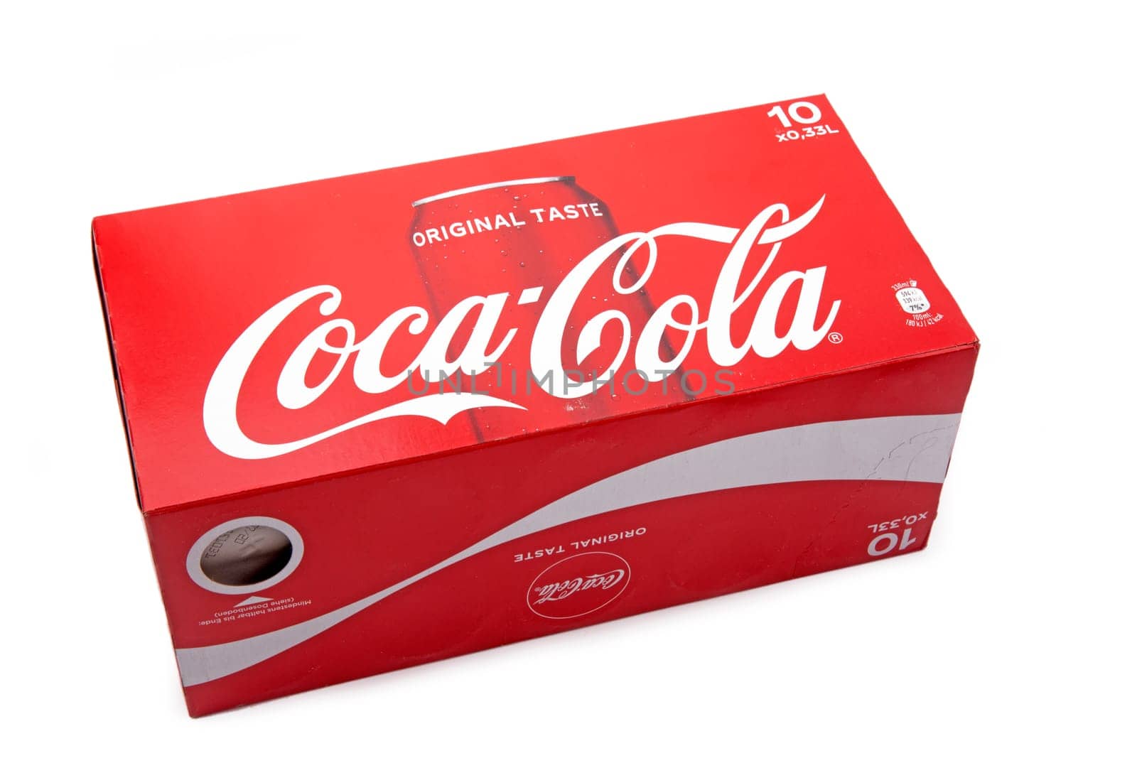 HUETTENBERG, GERMANY - 2020-02_25 - Product Shot Coca Cola in red box isolated on white background.