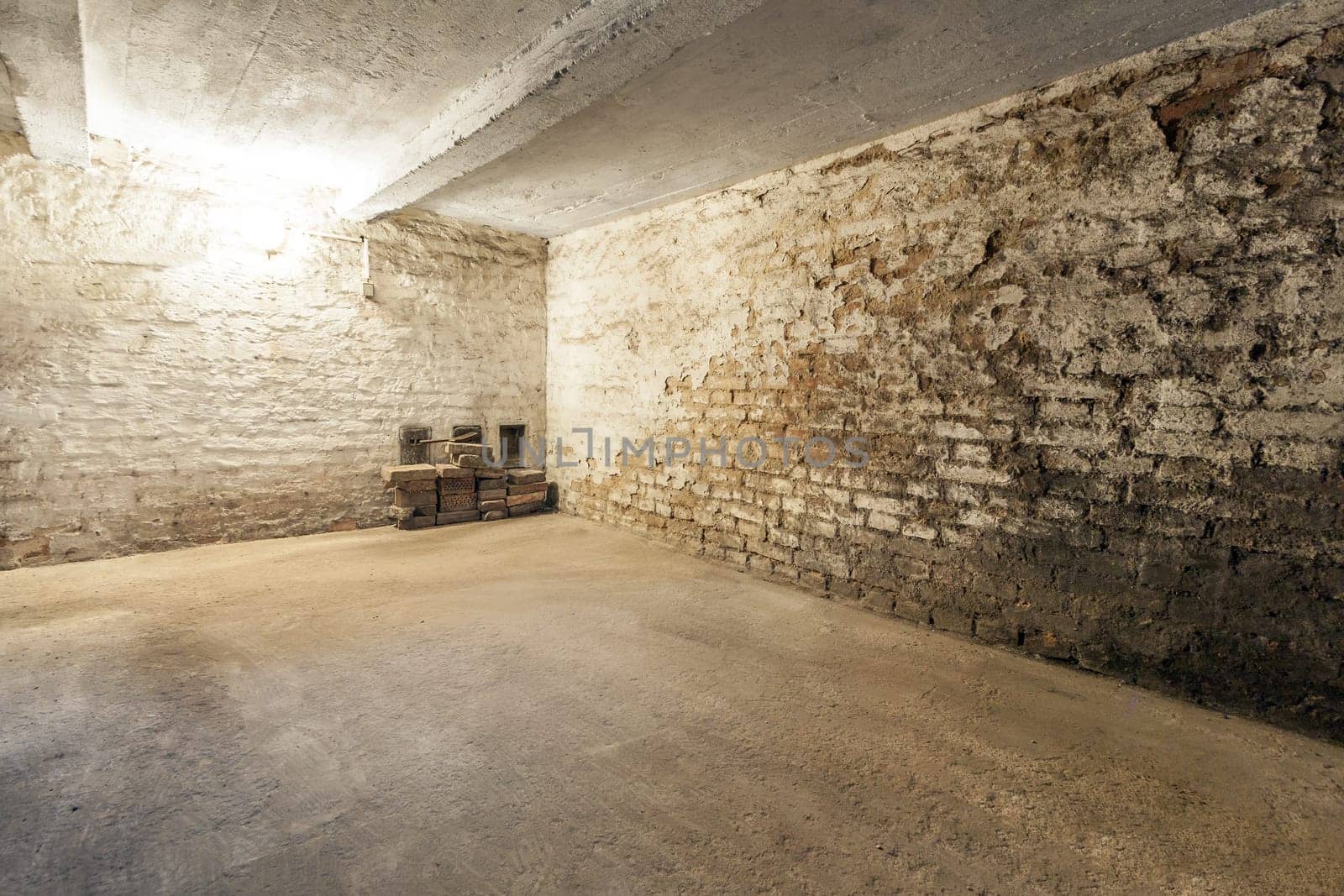 Abandoned empty old dark underground cellar. High quality photo