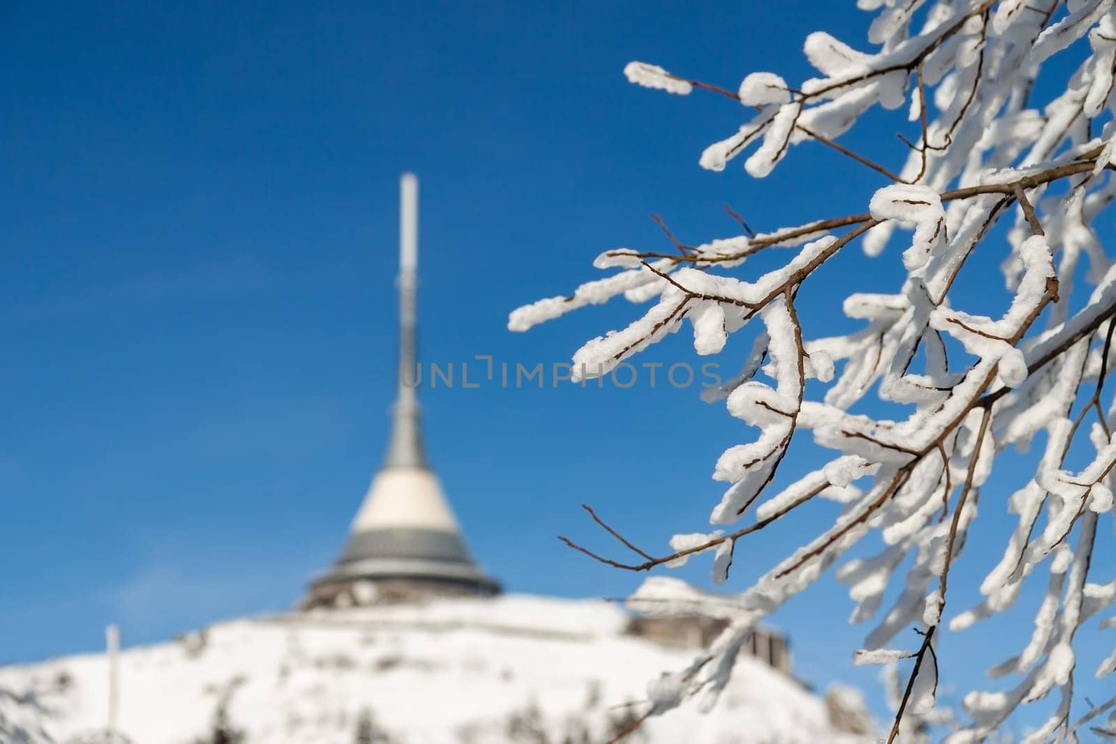 Czech Republic - Liberec - transmitter Jested in winter - beautiful sunny day. A large white buildingundefined