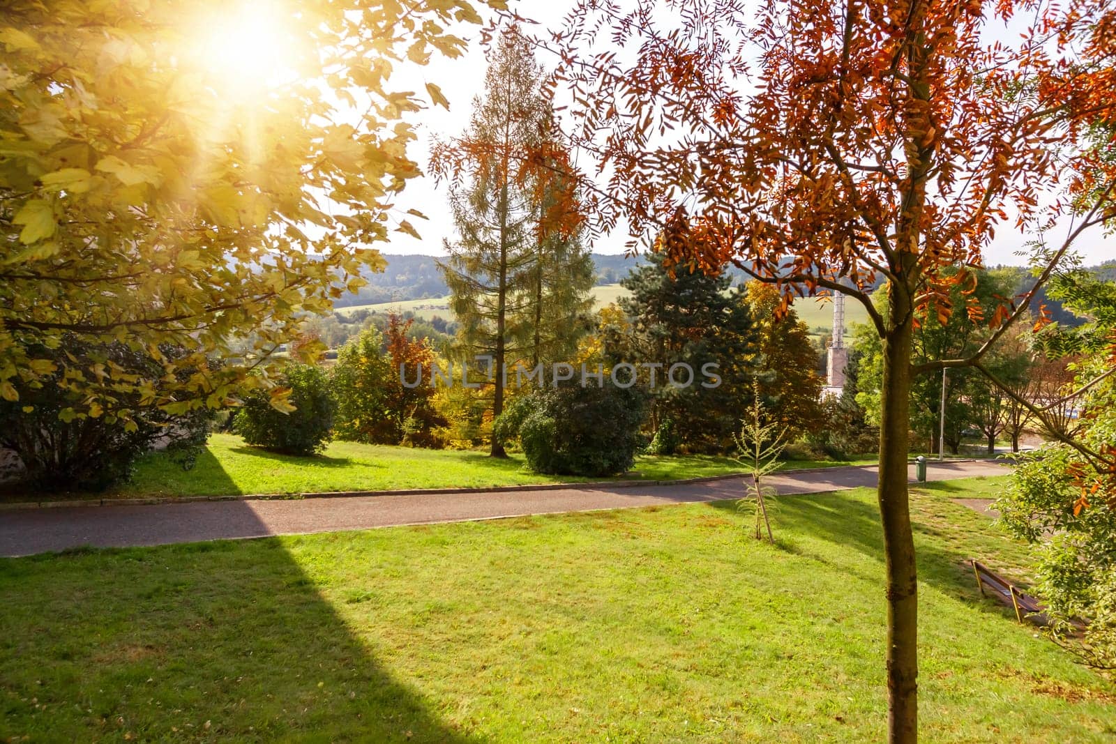 Sun day in city park, Czech Republic, city Usti nad Labem. High quality photo