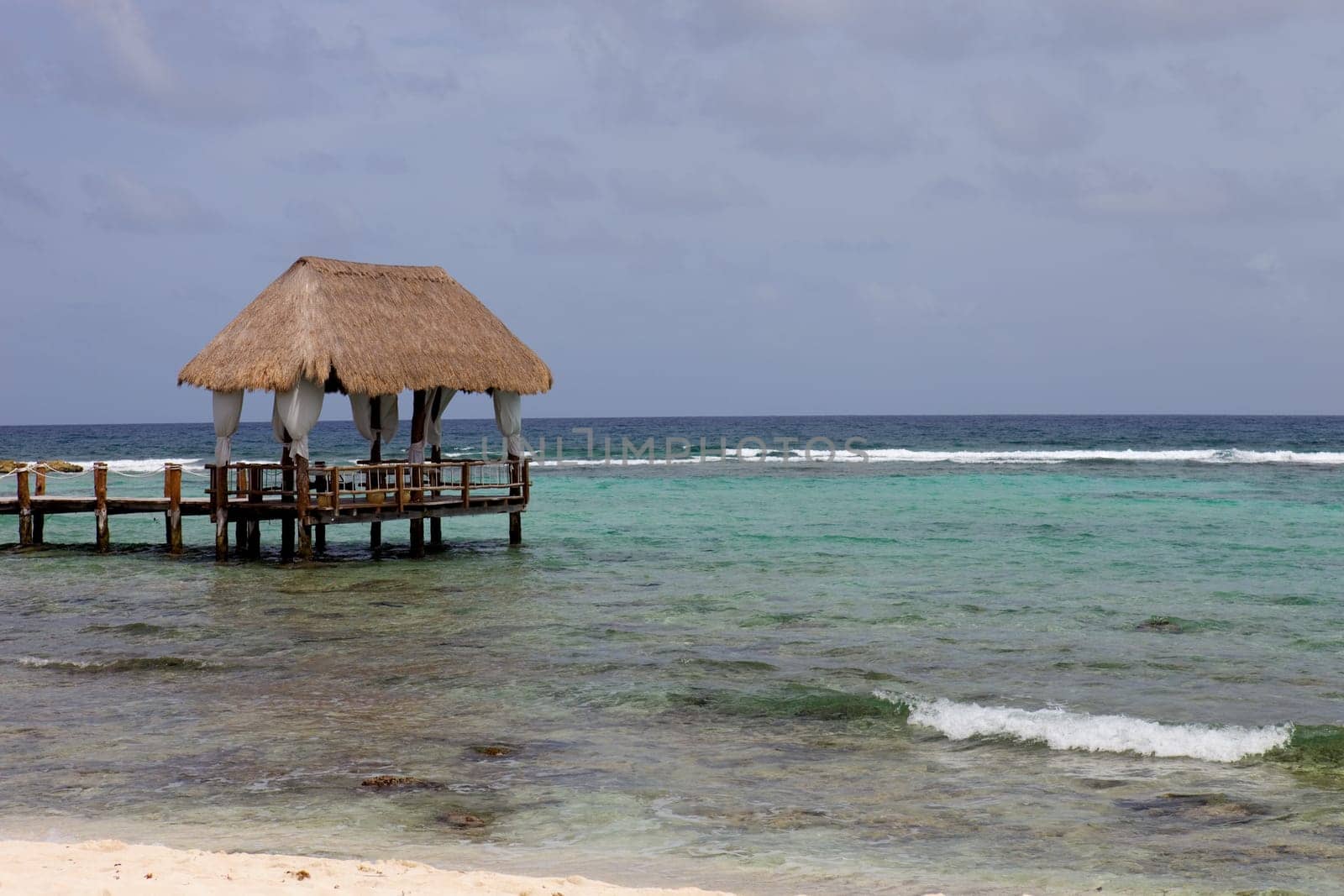 wooden dock at the caribbean sea at Yucatan Peninsula, Mexico