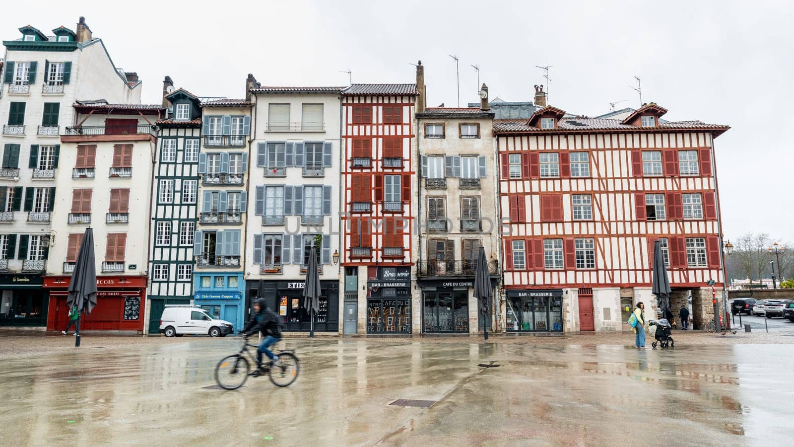 BAYONNE, FRANCE - MARCH 16, 2019: Cafes and shops are all closed in Carreau des Halles Square because of the outbreak of Coronavirus and the subsequent lockdown.