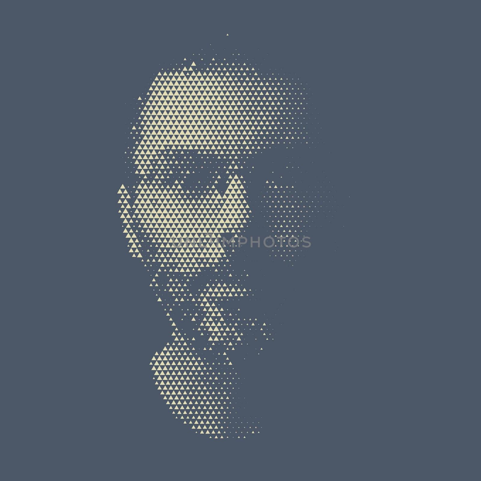 Halftone portrait of bearded man wearing glasses, triangle pattern vector illustration